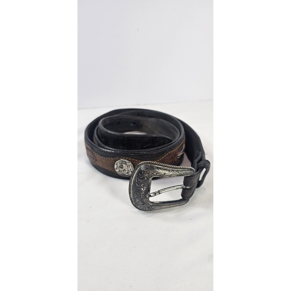 Tony Lama Western Leather Belt XL Size 40 Southwestern‎ Inlay Buffalo Conchos